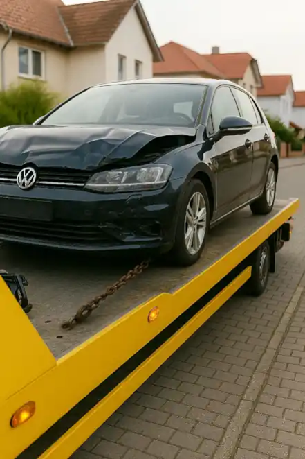 Defektes Fahrzeug wird in Gera abgeschleppt für den Autoankauf.